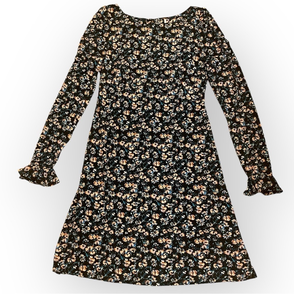 FREE PEOPLE Say Hello Long Sleeve Black Combo Floral Mini Dress Size XS small